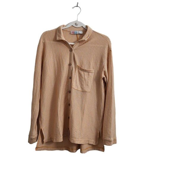 Free People Beach Better Days Top XS Orange Striped Boho Button-Up Oversized - Picture 1 of 10